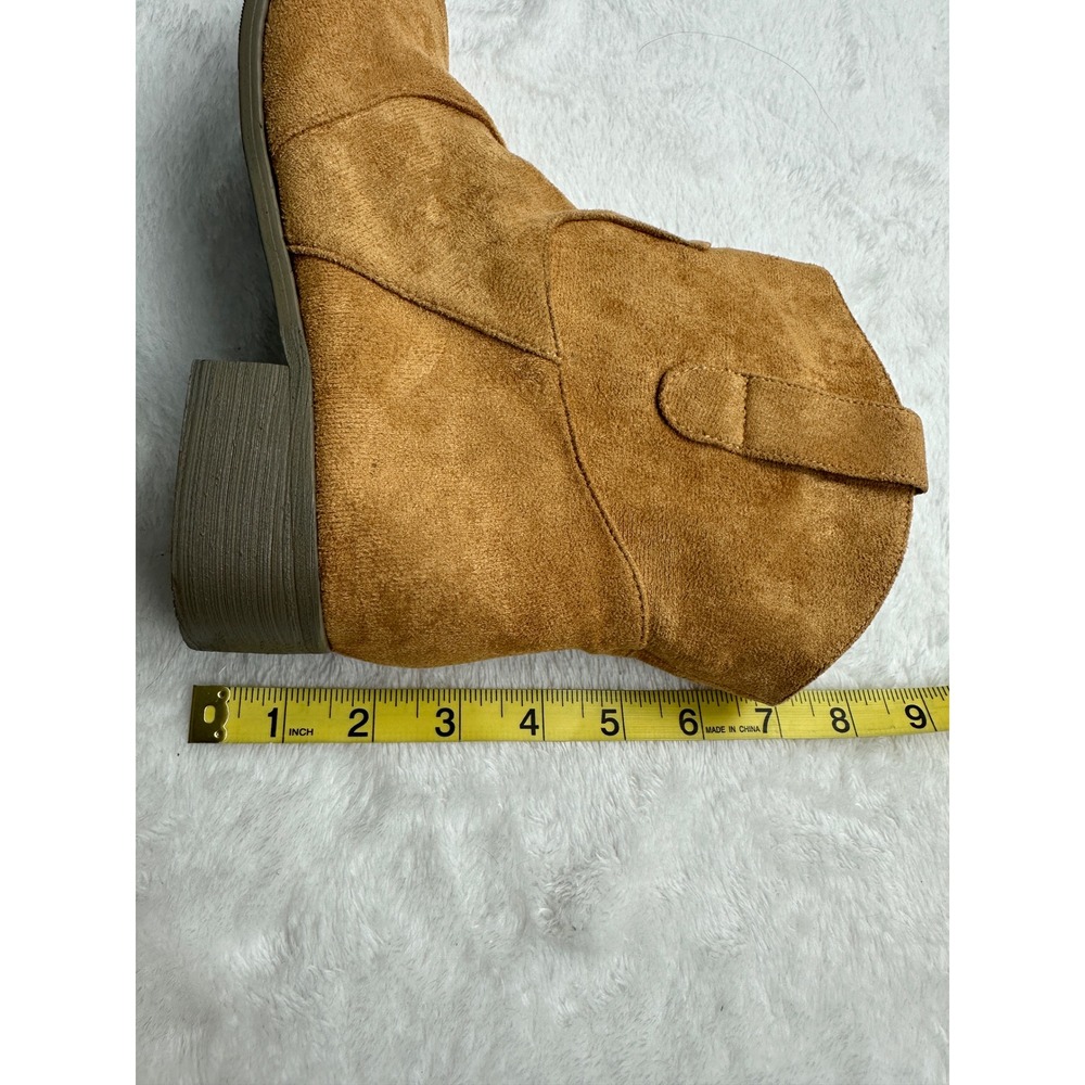 Unbranded Western Ankle Boots Women Size 41 Tan Faux Suede Low Block Heel Boots - Picture 5 of 5